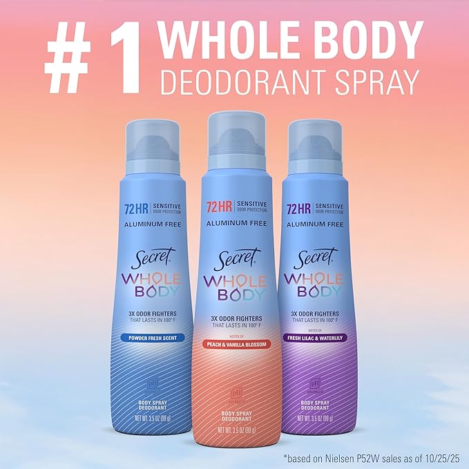 Secret Whole Body Deodorant for Women, Rosewater Scent, Aluminum Free Deodorant Spray, 72 HR Odor Protection, 3.5 oz