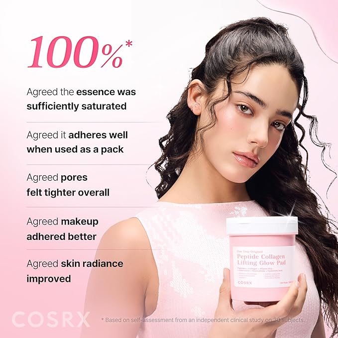 COSRX OneStep Original Peptide Collagen Lifting Glow Pad, 100 Pads, Improving Elasticity, Plumping Toner Pads with Peptide, Collagen, Niacinamide & Anti-Aging Care, Korean Skin Care, Mothers Day Gifts