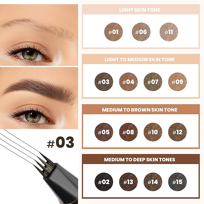 2 Pack 4-Tip Microblading Eyebrow Pen with 2 Brow Brushes, Waterproof Vegan Formula Eyebrow Pencils for Women to Effortlessly Create Natural Hair-Like Strokes, All-Day Wear (Black Brown)