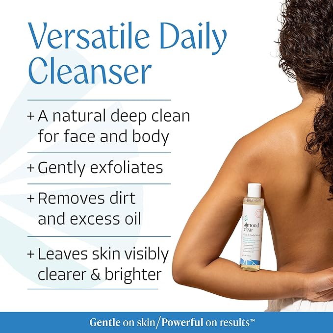 Almond Clear Face & Body Wash [6.7 Fl Oz] Skin Care for Acne and Folliculitis-Prone Skin - Gentle Everyday Exfoliating Cleanser with Mandelic Acid and Botanicals