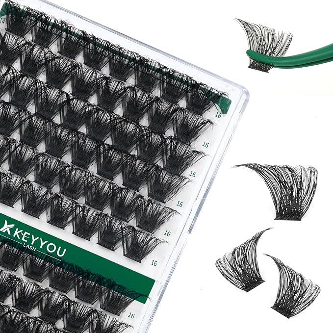 Lash Clusters 96pcs Individual Lashes D Curl 16mm Eyelash Clusters KEYYOU Volume Wispy Lash Extension Soft&Comfortable Easy DIY at Home(Y24,D-16mm)