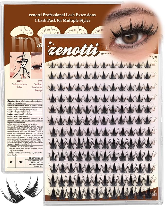 Manga Lash Clusters Natural Anime Lash Clusters with Spikes Fairy Cluster Eyelash Extensions Wispy Spiky Cosplay Individual Lashes with Invisible Band C Curly Doll Lash Extension 8-16MM by zenotti