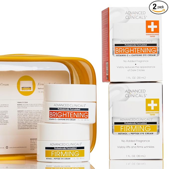 Advanced Clinicals Retinol Eye Cream + Vitamin C Under Eye Cream 2pc Skin Care Set | Visible Anti Aging Under Eyes Face Moisturizer Helps Improve Appearance Of Dark Circles, Puffy Eyes, & Puffiness