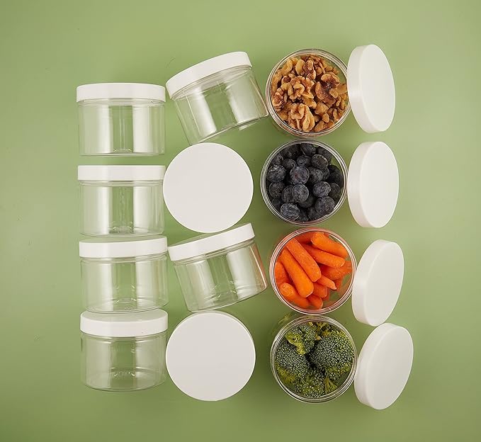 Healthy Packers® Small Plastic Jars with Lids 4 oz, 12-Pack - Clear Plastic Jars with Screw-On Tops for Slime, Crafts, Body Butter, Sugar Scrubs, Cosmetic Storage, Small Containers with Lids (White)
