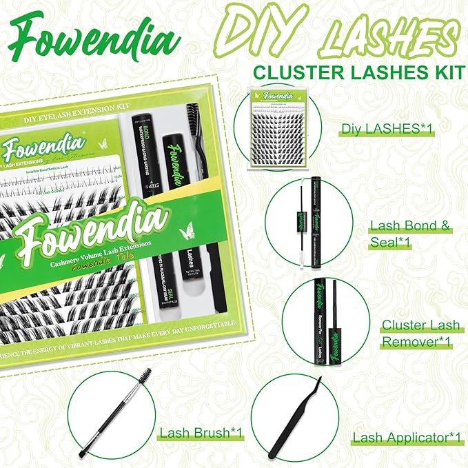Fowendia Fox Cat Eye Lash Clusters D Curly DIY Lash Extension Kit Wispy Eyelash Clusters 8-18mm with Bond, Seal, and Remover - Invisible Band Lashes Clusters Cat Eyelashes Lower Lashes, Fairy Fox-Kit