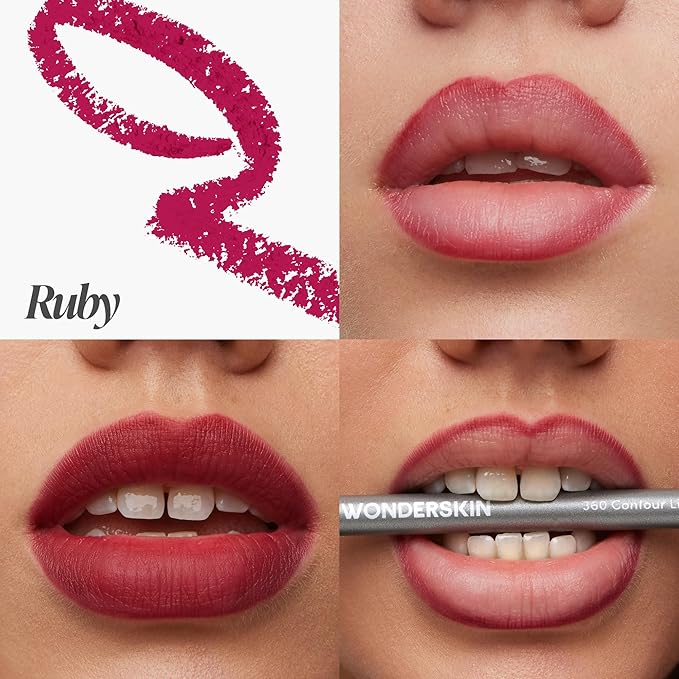Wonderskin Lipliner Pencil - 360 Contour Lipliner, Long Lasting, Sharpenable, Waterproof and Transfer-Proof Nude Lip Liner Pencil (Ruby)