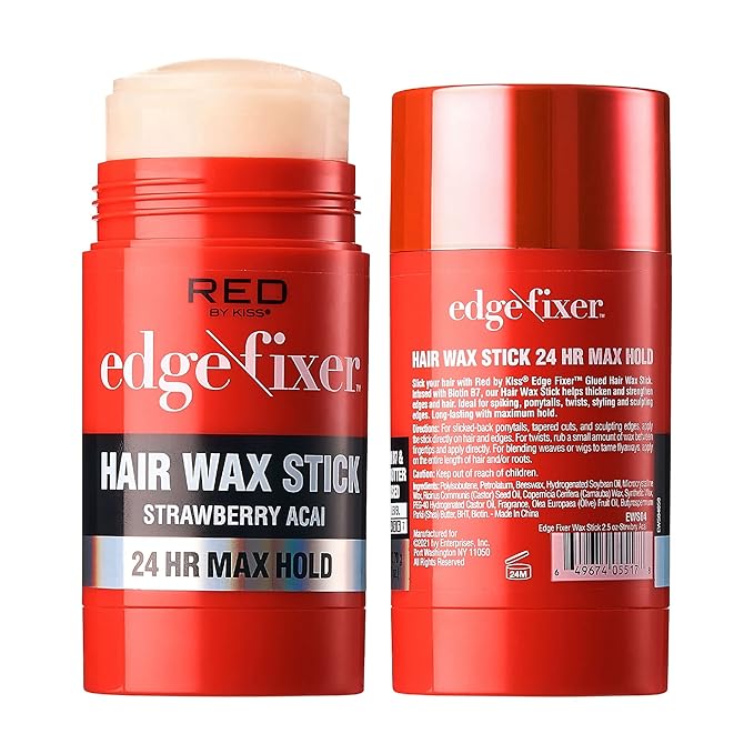 Red by Kiss Hair Wax Stick 24HR Max Hold Edge Fixer Edge Control Pomade Non-Sticky, Non-Oily Flake Free Hair Styling Wax (Strawberry Acai)