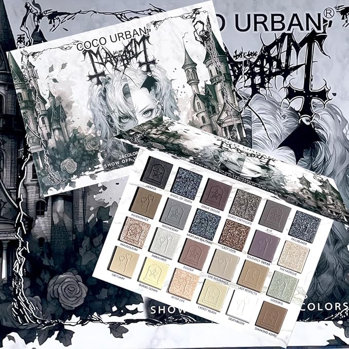 24Colors Black Grey Smokey Eyeshadow Palette, Matte Black Smoky Eye Shadow Palette, Shimmer High Pigmented Basic Black White Gray Shade Eye Black Makeup for Halloween. (24, Colors)