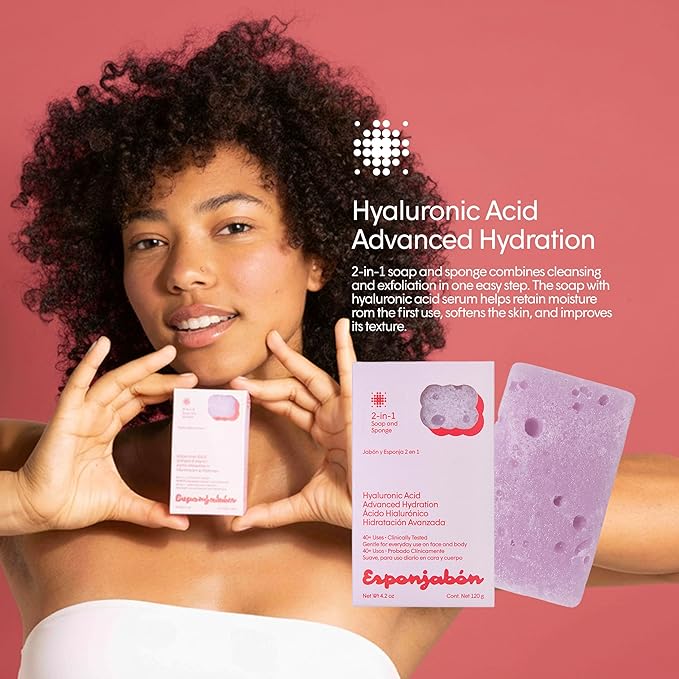 T.Taio Esponjabon 2-in-1 Soap and Sponge with Hyaluronic Acid – Moisturizing Shower Scrubber – Gentle Cleansing Bath Wash – Deep Clean, Soft Exfoliation & Rich Lather – for Face, Body, Feet & Elbows