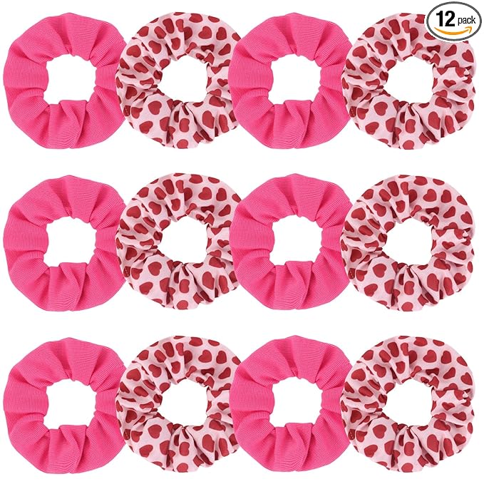 Silk Satin Scrunchies for Women Girls 12 PCS Valentine Hair Scrunchies Silk Satin Hair Ties for Thick Hair Bulk Hair Ties Hair Accessories