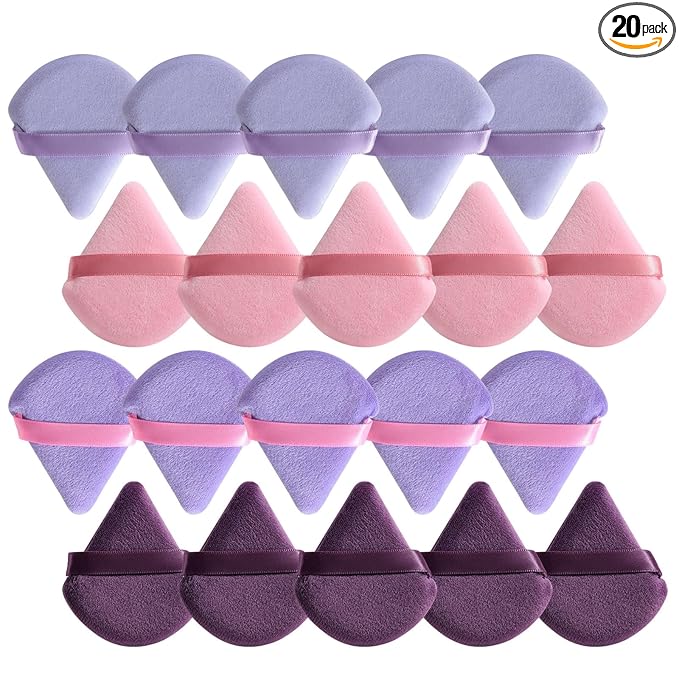 BS-MALL Triangle Puffs, Makeup Sponge Set 20 Pieces, Cosmetic Applicators for Foundation, Powder, Blush Large Pack (Purple)