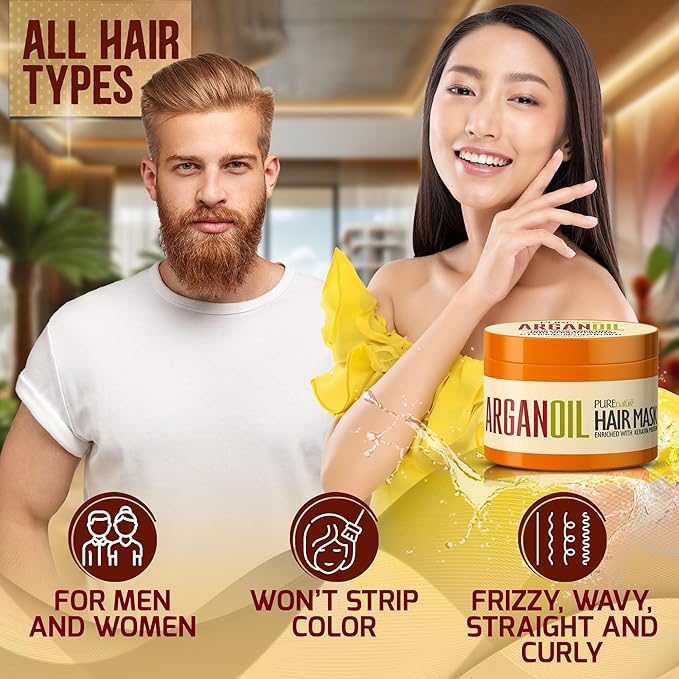 Moroccan Argan Oil Intense Hair Mask - Hydrating Technology for Damaged, Extremely Dry Split Ends - Deep Conditioner Repair Treatment for Curly, Straight, Frizzy, Black and Color Treated Hair