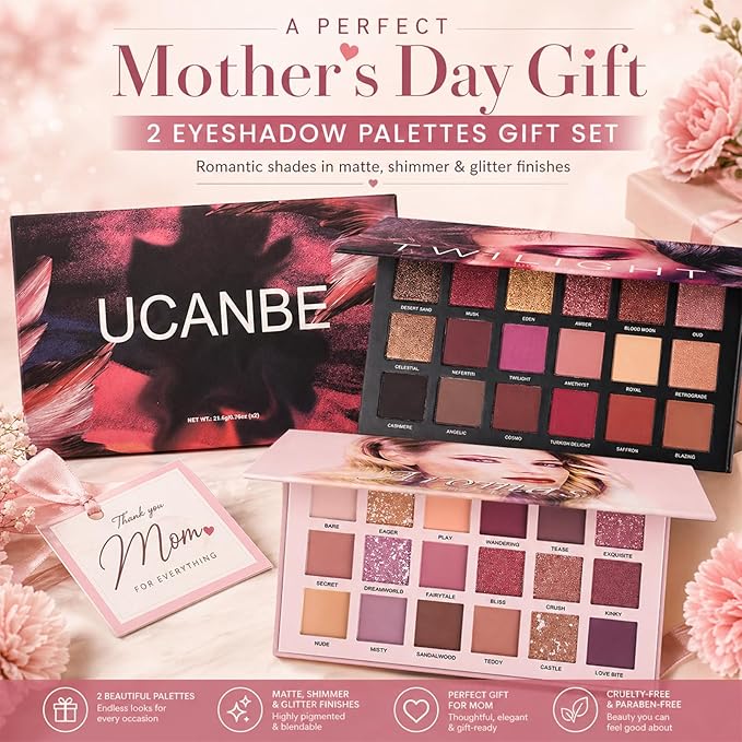 UCANBE 2Pcs Twilight Dusk + Aromas Nude Eyeshadow Palette Makeup Set, Matte Shimmer Glitter Pressed Pearl All Highly Pigmented Blending Powder, Natural Velvet Texture Eye Shadow Kit