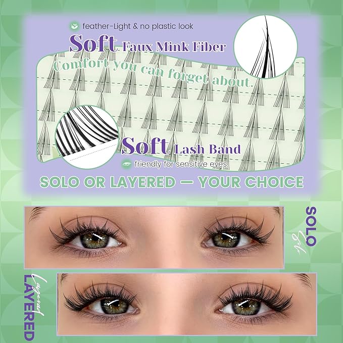 KEYYOU Customplay Lash Clusters Eyelash Extension C Curl 96Pcs Eyelash Extension Wispy Natural Invisible Band Lash with Waterproof DIY Lash Extension at Home(Customplay-C-10-18MIX)