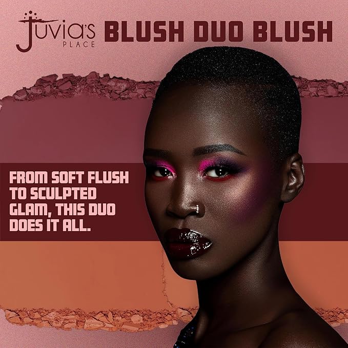 Juvia's Place Blushed Duo Blush - Two Tone Pigmented Buildable Pressed Mineral Powder - Rosy Natural Cheeks Matte Fresh Finish for All Skin Color -Volume1