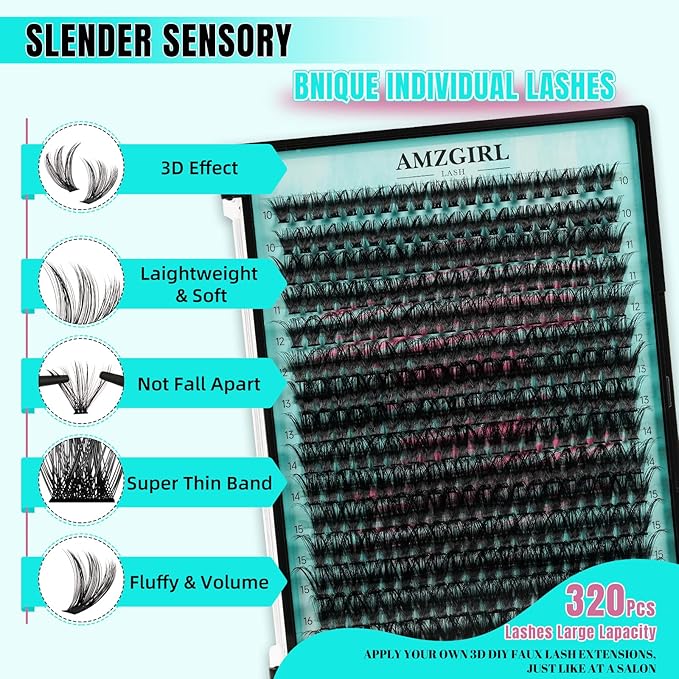 Lash Clusters 320Pcs 70D Eyelashes Cluster D Curl Individual Wispy Lashes Cluster for DIY Cluster Eyelash Extensions at Home for Beginners (Mix10-16mm)