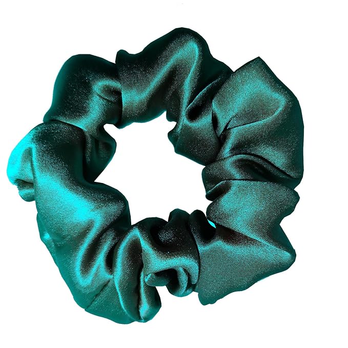 100% Pure Mulberry Silk Hair Scrunchies, 16 Momme Silk Scrunchies, Silk Hair Ties for Women Girls Curly Thick Thin Hair, Black Satin Sleep (4, 07 green)