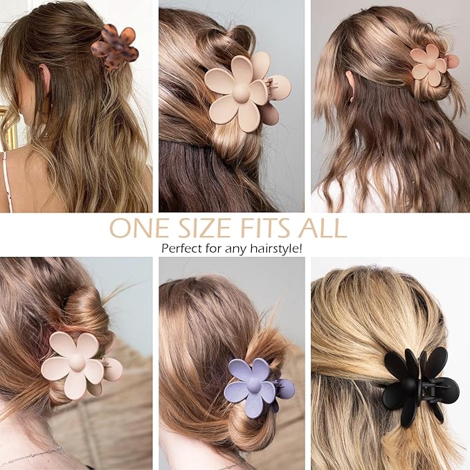 Flower Hair Clips 6 PCS for Women, Daisy Claw Clips Matte Large Claw Clips Strong Hold Jaw Clamps Hair Accessories for Thick Hair 6 Colors