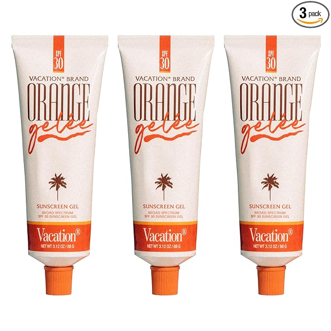 Vacation Orange Gelée SPF 30 Sunscreen Gel, Hydrating Balm-to-Oil Sunscreen, Mineral-Oil Free, Water-Resistant, Travel Size, 3.12 Oz. (Pack of 3)