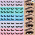 APCYUST Lashes Bulk 50 Pairs Wholesale False Lash Pack Individual 15mm 18mm Full Eyelashes Fluffy Faux Mink Strip Eyelash with Glitter Cases