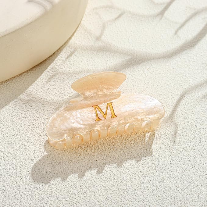Acrylic Letter Hair Clips For Women Alphabet Hair Claw Initial Hair Clip Fashion Glitter Chic Monogram Claw Clip Hair Accessory Large Hair Clips M