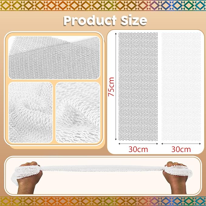 African Net Sponge Set (2 Pieces) - Premium Exfoliating Scrubber for Face & Body, Travel Portable, Durable, Gentle Exfoliation for Dry Skin(White,Grey)