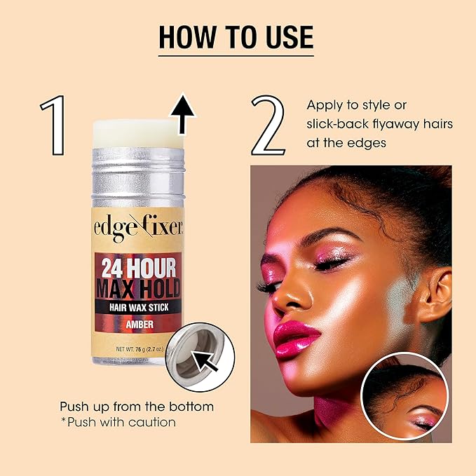 Red by Kiss Hair Wax Stick 24HR Max Hold Edge Fixer Edge Control Pomade Non-Sticky, Non-Oily Flake Free Hair Styling Wax 2.7 oz. (Amber)