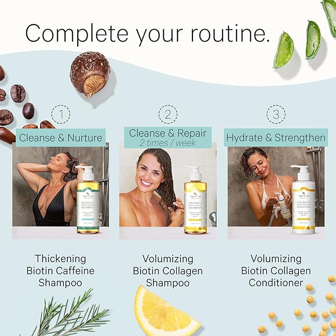 Tree To Tub Biotin Fine Hair Thickening Shampoo for Thicker, Fuller Volume - Gentle Volumizing Sulfate Free Argan Oil Shampoo for Women & Men w/Caffeine, Organic Saw Palmetto, All Natural Tea Tree