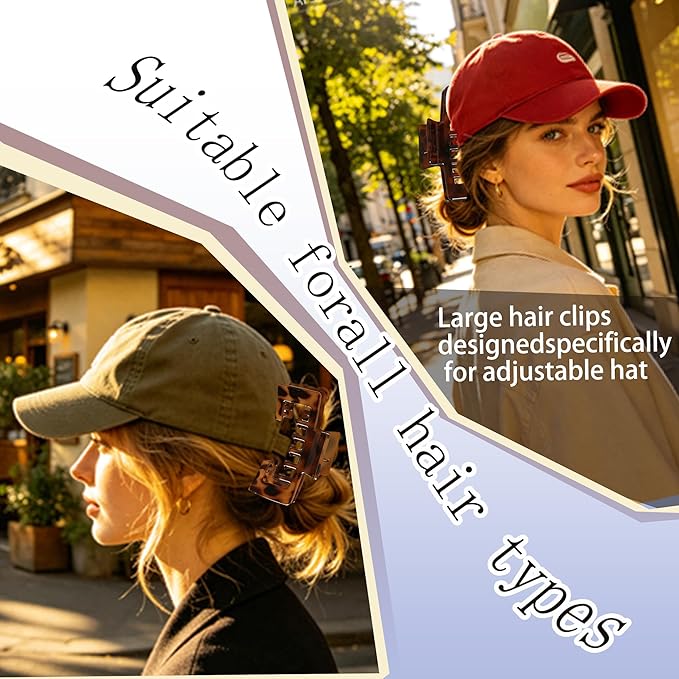 4PCS Hat Claw Clip for Women Large Tortoise Claw Clip for Long Thick Thin Hair Styling Trucker Hat Hair Claw Clips, While Exercising As Baseball Cap Decoration