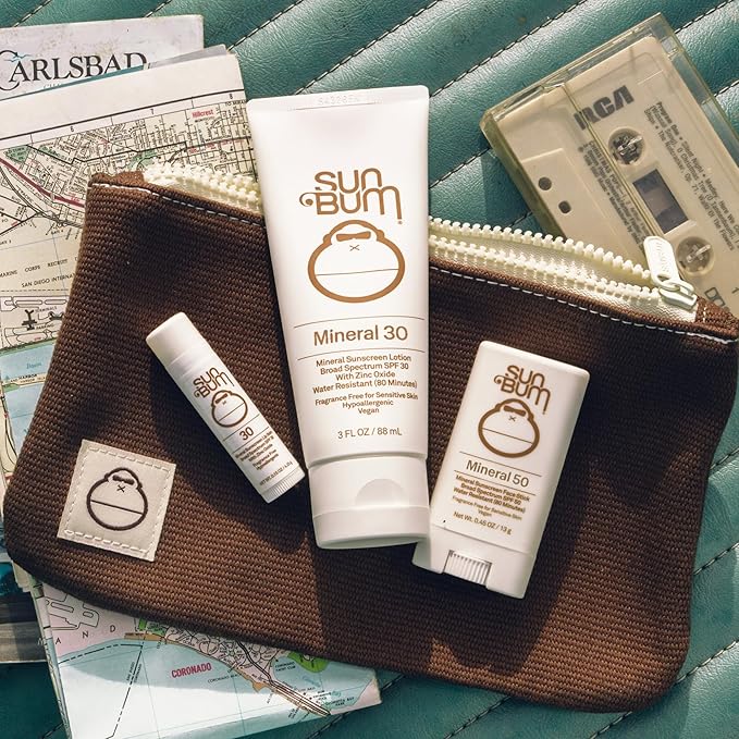 Sun Bum Mineral Road Tripper - Travel Sized Sun Care Pack with Sunscreen Lotion, Face Stick, and Lip Balm - Broad Spectrum UVA/UVB Protection - Hawaii 104 Act Compliant - TSA Friendly
