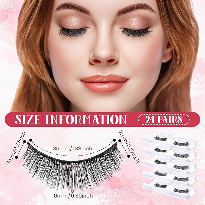 Nuogo 24 Pairs Reusable Self Adhesive Eyelashes No Glue Needed False Eyelashes Natural Look Easy to Apply Eye Lashes with Fake Eyelash Extension Applicator Tool (Thick Style,12 x 8 x 8 mm)