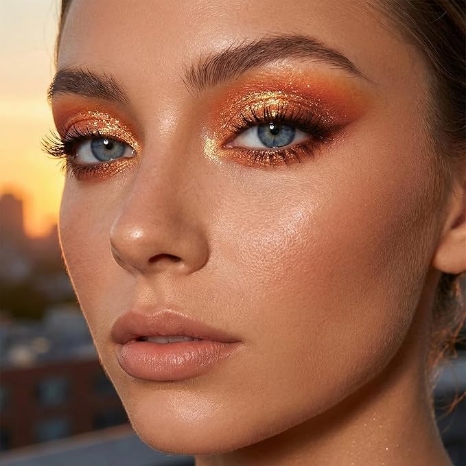 Duochrome Glitter Eyeshadow, Ultra-Fine Color Shifting Metallic Shimmer, High Pigment Holographic Single Eye Makeup, Long Lasting & Buildable Eye Shadow (#5 Coral Orange Gold Shine)