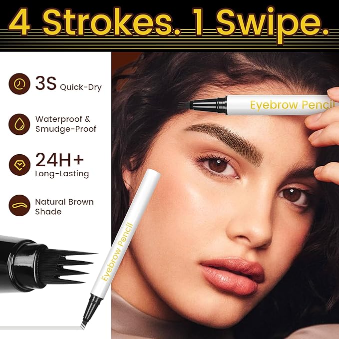 Eyebrow Pen, Waterproof Microblading Eyebrow Pencil, 4 Tip Precise Eye Brow Makeup Pen for Women to Effortlessly Create Hair Like Natural Brows, Non Dry Out and Last All Day MB01