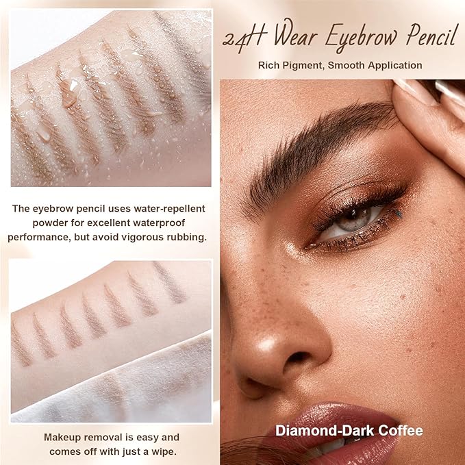 Eyebrow Pencil, Retractable Definer with Dual Brush, Ultra-Fine Tip for Precise Brow Makeup, Waterproof Gel Formula, Natural Hair-Like Strokes, Enhance Beauty (Dark Coffee, Diamond)