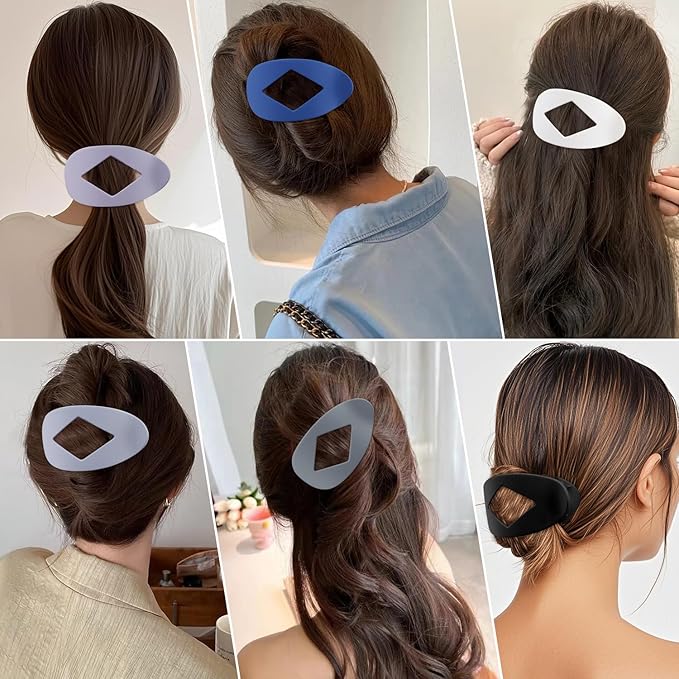 Atoden Large Flat Round Hair Clips Oval Claw Clips for Thick Medium Thin Hair 6Pcs Non Slip Strong Hold Barrettes Duckbill Accessories for Women Girls Matte Solid Color Grey Blue