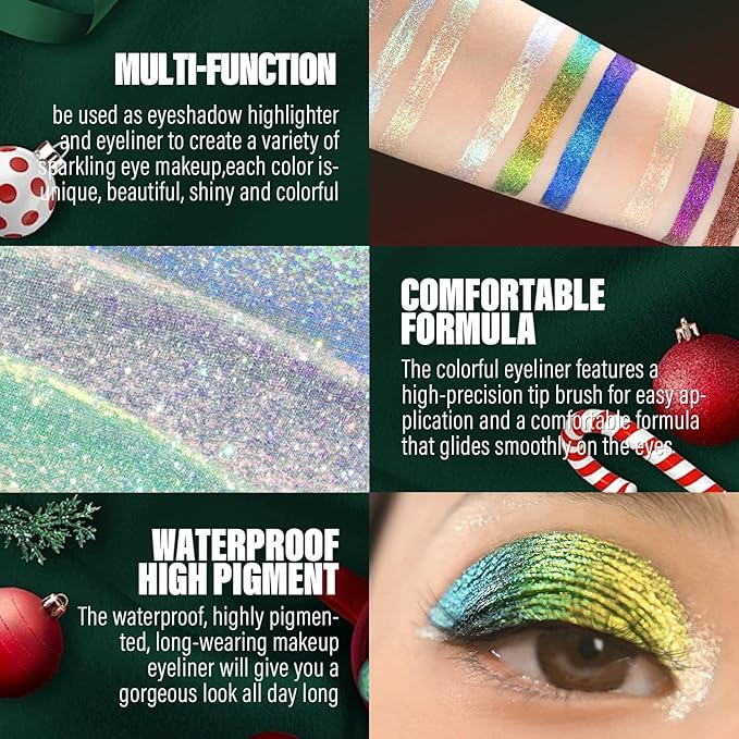Multichrome Liquid Eyeshadow Set,3 Colors Multi-Dimensional Eye Liner Makeup,High Pigment Waterproof Metallic Eye Shadow,Ultre Fine Tip Glitter Eyeshadow (101+102+103)