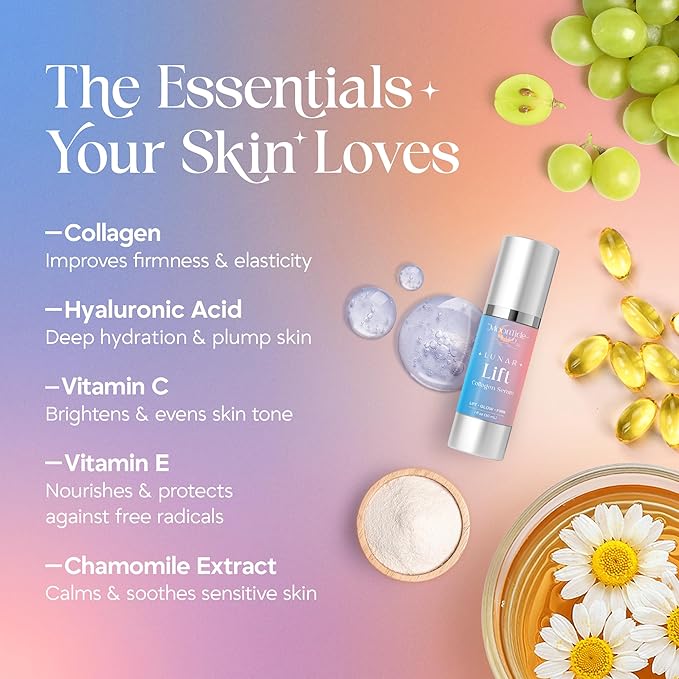 Collagen Serum for Face - Anti-Aging with Vitamin C, Hyaluronic Acid, Bovine & Plant Collagen - Hydrating, Firming, Brightening, 1.12 oz