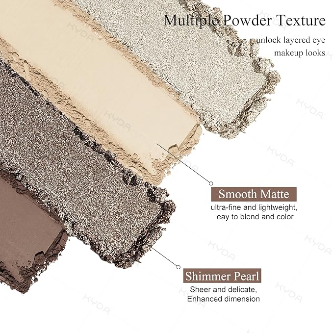 KYDA 4 Colors Brown Eyeshadow Palette, Nude Coffee Brown Glitter Eyeshadow, Shimmer Pearl Silver Eyes Shadow Palette, Ultra-fine Lightweight, High Pigment Eyes Glitter Makeup