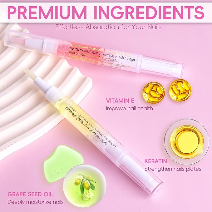 2PCS Cuticle Oil Pen for Nails,Nail Oil Pen for Nail Care,Cuticle Oil for Nails with Nail File,Nail Oil Cuticle Prevent Dry Cracking and Hangnails,Deep Nourishment(Cherry & Lemon Flavor)