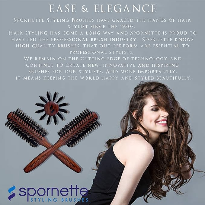 Spornette Deville Boar Bristle Round Brush for Women - Round Hair Brush for Blow Drying, Curling & Styling - Adds Shine, Volume & Lift to All Hair Types (2 Inch)