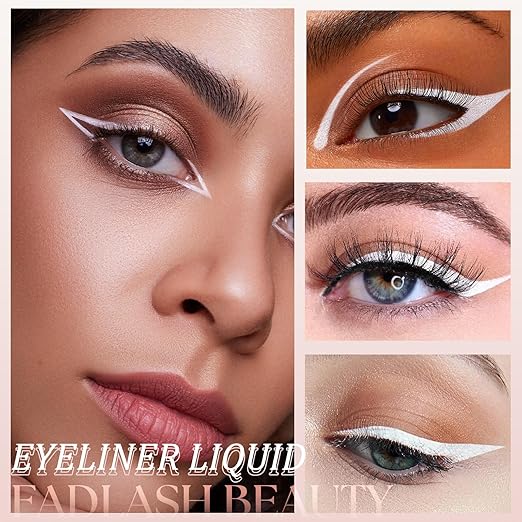 Eyeliner Liquid Eyeliner with Fine Brush for Smooth Application, Waterproof & Smudge-Proof Eye Liner, Long-Lasting Makeup, Highly Pigmented White Eyeliner Pencil, Cruelty-Free & Vegan, 0.6ml