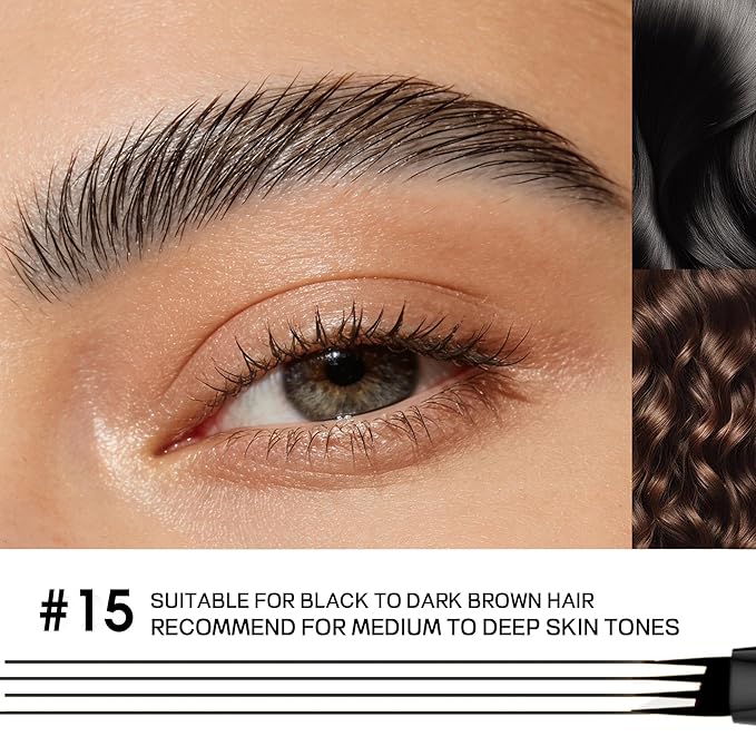 2 Pack 4-Tip Microblading Eyebrow Pen with 2 Brow Brushes, Waterproof Vegan Formula Eyebrow Pencils for Women to Effortlessly Create Natural Hair-Like Strokes, All-Day Wear (Black Grey)