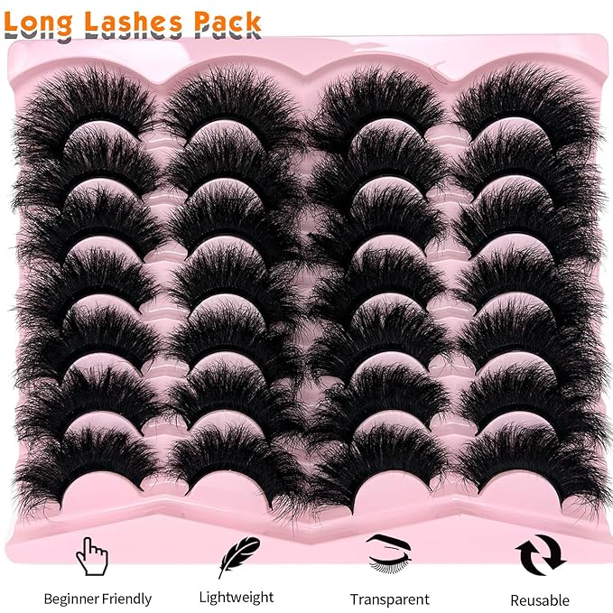 loladook Mink Lashes Fluffy 20mm Big Faux Mink Strip Lashes Cat Eye Long False Eyelashes Dramatic Soft 25mm 3D Volume Eyelashes Pack 14 Pairs
