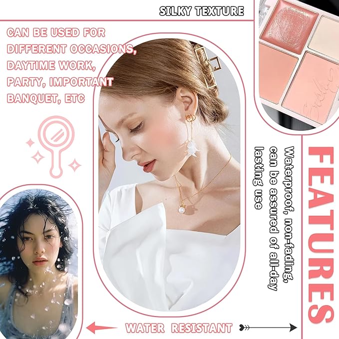 3Pcs 4 Colors Blush Palette for Cheeks with Make Up Brush,Face Matte Contour Blush Makeup Palette,Buildable Shimmer Facial Cheek Blusher Shades,Blendable Cosmetic Makeup Blush