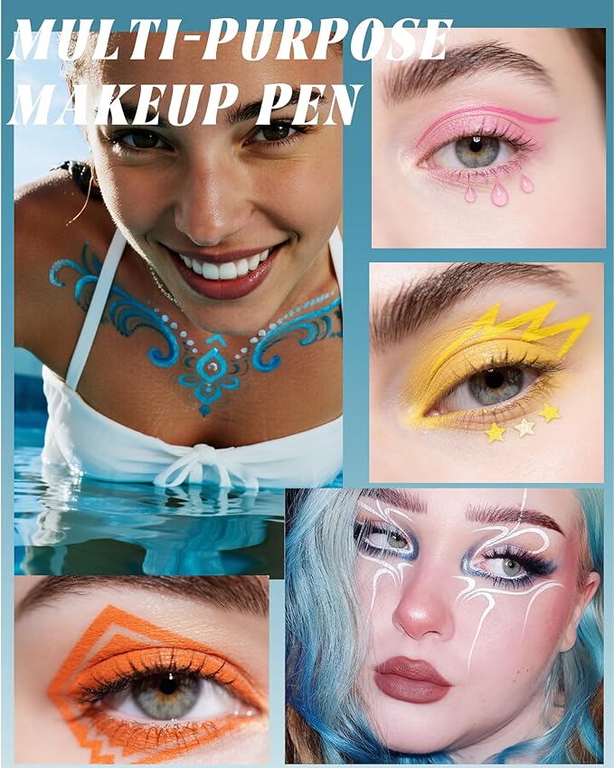 6Pcs Colored Liquid Eyeliner Pen Set Pack, Waterproof Waterline Matte Eye Liner Pencil, Purple Sky Navy Blue Red Brown Black, High Pigmented Longwear Quick Drying Colorful Eyeliner Pen for Women-Set B
