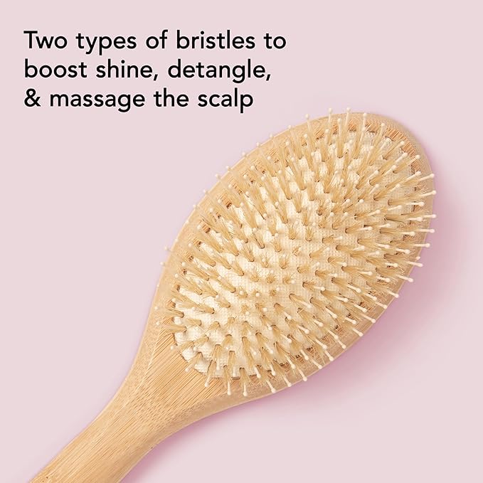 The Hair Edit Glossifier Boar Bristle Bamboo Brush, Hairbrush for Women, Bamboo Finishing Brush for Smooth Shine & Taming Flyaways, Distributes Natural Oils, Lightweight Eco-Friendly, All Hair Types
