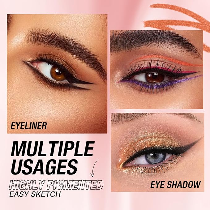 LANGMANNI 2Pcs Metal Colorful Eyeliner Pencil Set - Matte & Shimmer Eye Makeup,Smooth Use Long-Lasting & Waterproof Eyeliner Set(#02+11)