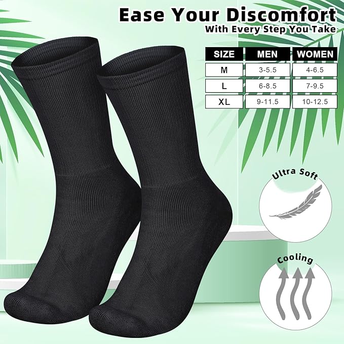 4 Pairs Cotton Soft Eczema Socks Hydrating Moisturizing Therapy Cotton Socks Eczema Relief for Adult Wet Wrap Non Itch Soft Feet Treatment(Black,L)