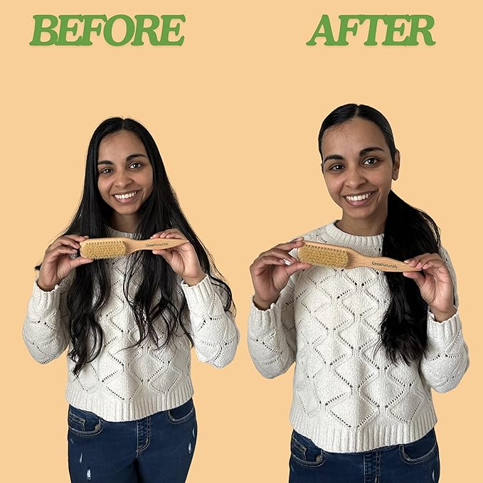 GranNaturals Soft Finishing Boar Bristle Slick Back Hair Brush for Smoothing & Polishing a Sleek Ponytail Bun w/ a Wide Wooden Rat Tail End for Parting & Sectioning - Teasing & Backcombing Hairbrush