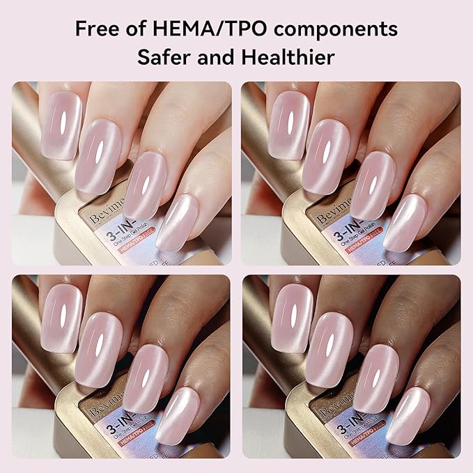 One Step Gel Polish 3-in-1, Pink Cat Eye Gel Nail Polish With Magnet, HEMA TPO Free Shimmer Magnetic Cateye Gel Polish Soak Off UV Nail Art Design Manicure DIY 12ml